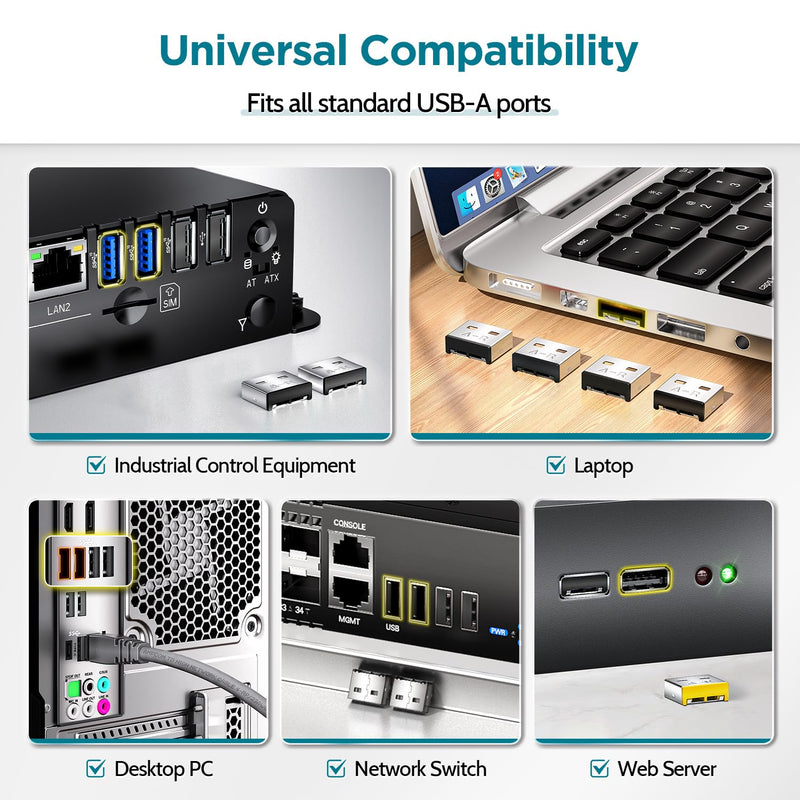 USB-A Port Locks 100-Pack 10 Keys Dust-Proof&Physical Security Black | PHYSICAL SECURITY Insert, Dual-keyhole Damage-free Removal, Dust&Waterproof, for Server Rack, Data Center, IT Enterprise