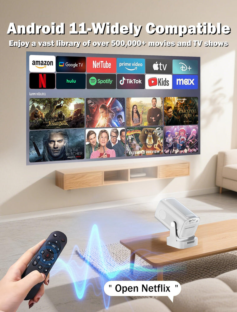 【Auto Focus&1080P】WellSonic Mini Projector with Wifi and Bluetooth, 260 Ansi Portable Moive Projector Outdoor&Ceiling Use, Auto Keystone, Voice Control, 5W Speaker, 4K Support Home Thearter