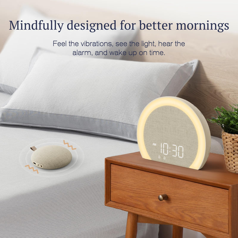 ANJANK Extra Loud Alarm Clock with Wireless Bed Shaker, Vibrating Dual Alarm with Light Wake Up for Heavy Sleepers & Hearing Impaired, 9-Color Night Light, 8 Sounds, 0-100% Dimmer, USB Charger Latte