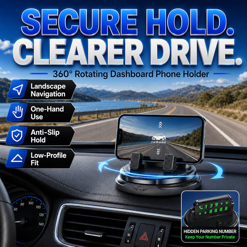 Car Phone Holder 360 Degree Rotation Accessories for Women Navigation Mount Dashboard Soporte De Telefono para Carro Interior De Autos with Adjustable Spring Clip Rotating Accesorios