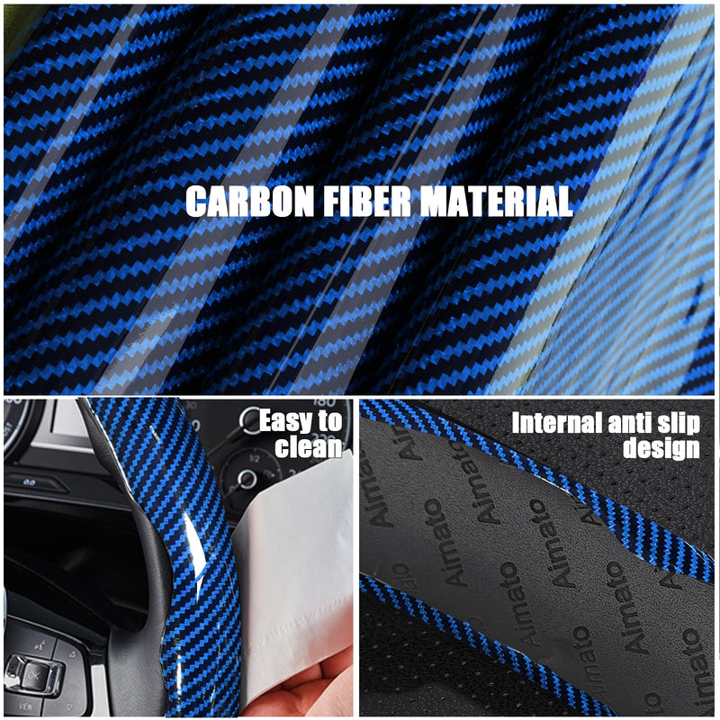 Car Steering Wheel Cover, 3 Piece Bright Carbon Fiber Steering Wheel Covers, Non-Slip Steering Wheel Cover Protector, Great Grip, Universal Car Accessories Decoration for 14.5-15 inch (Blue) Blue Standard Size[14"1/2-15"]