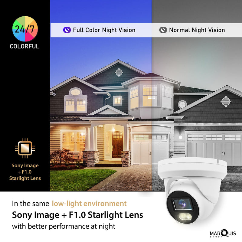 Marquis 8MP 24/7 Full-Color HD TVI/CVI/AHD/CVI Turret Dome with Sony-Starvis CCTV Security Camera, Outdoor Color Night Vision Waterproof Analog Surveillance Camera 2.8mm Lens (Require 8MP DVR)… 8MP Color Night