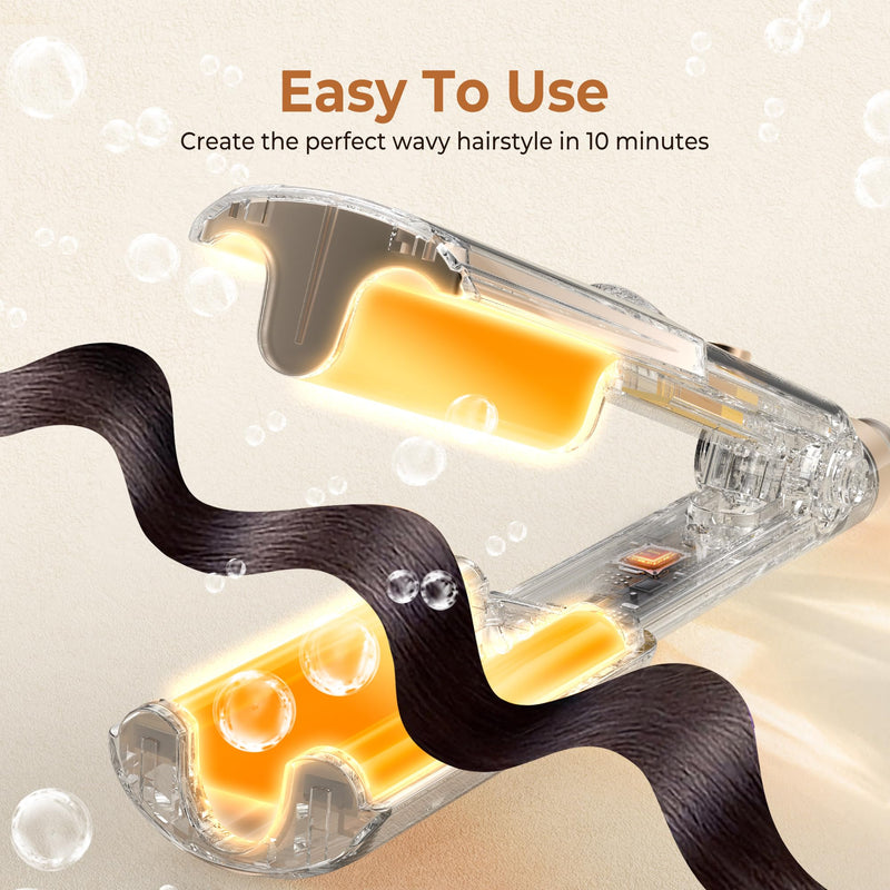UKLISS Hair Waver Mini Crimper, Pro Beach Waves Curler | 3 Barrels Mermaid Waver, Lightweight & Compact Wave Curling Iron Crimpers for Women, Beginner-Friendly, Double Voltage Black Gold