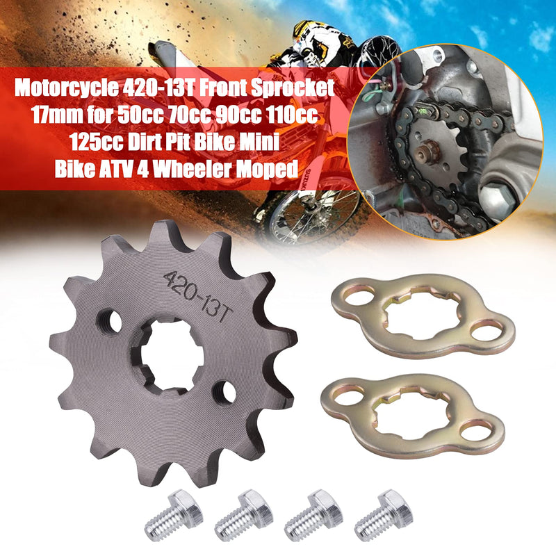Motorcycle 420-13T Front Sprocket 17mm Compatible with 50cc 70cc 90cc 110cc 125cc 140cc15cc 160cc Lifan Loncin Dirt Bike 420 13t 17mm 1