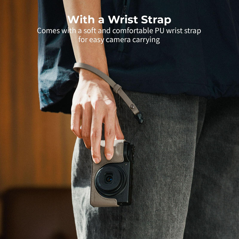 SMALLRIG GR IV/GR III Series Genuine Leather Case Kit, Camera Case for RICOH GR IV/GR IV HDF/GR IV Monochrome/GR III/GR IIIx, Vintage Half-Body Shell, Wrist Strap Grey