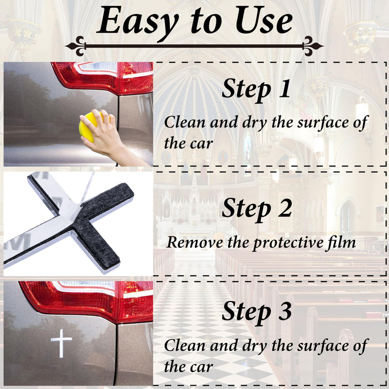 Metal Cross Decals for Cars, 2.5"×1.8" Christian Car Emblem Badge Decals, 3D Self Adhesive Cross Stickers Car Accessories, Jesus Stickers for Cars Body Fender Tail (Silver) Silver