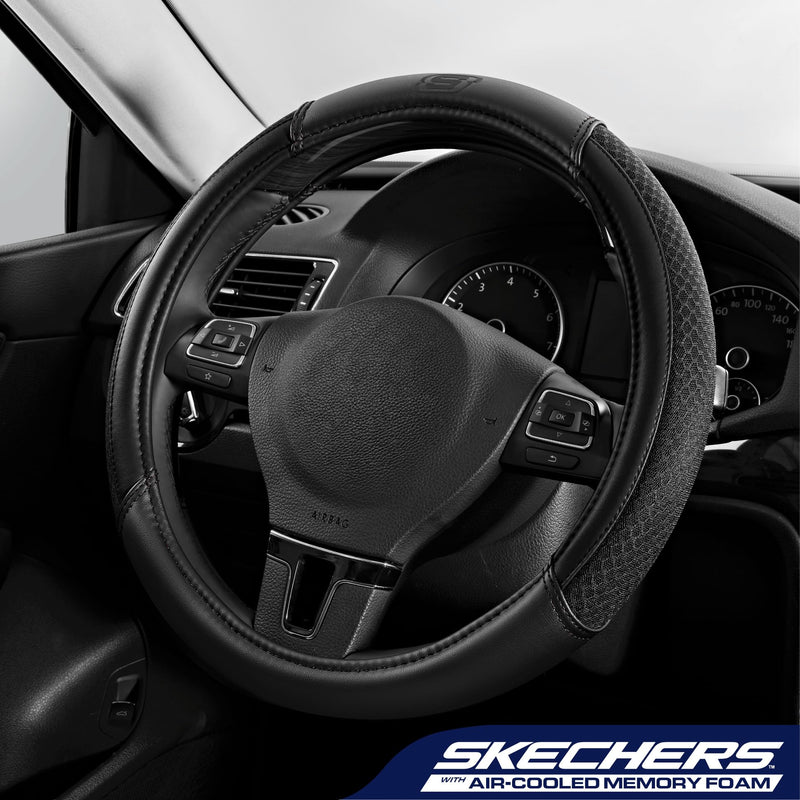 Skechers Air-Cooled Steering Wheel Cover,Leather Car Steering Wheel Cover Universal Fit 14" 1/2-15" Car Wheel Protector for Men Women Fit Suvs,Vans,Sedans,Car,Trucks,Black Black