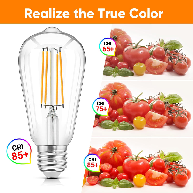 WIHTU LED Light Bulbs, Bright Vintage 6W LED Edison Bulbs, St58 2700K Warm Light with CRI 85+, E26 Standard Base, 900LUM, Non-Dimmable, Clear Glass, Pack of 12 12 Pack 2700k Warm White