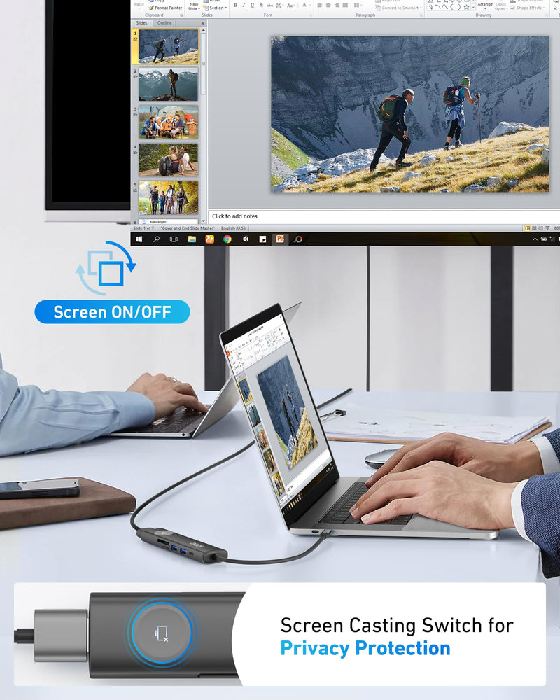  [AUSTRALIA] - Acer 4K@60Hz USB C Hub, 7 in 1 USB C to HDMI Splitter with USB-A 3.1 & Type-C Data Port, 100W PD & SD Card Reader, USB-C to HDMI Adapter for iPad Pro MacBook Pro Laptops & Other Type C Device - Black