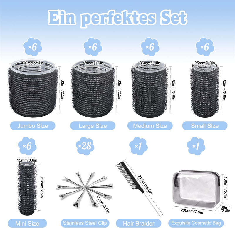 60 PCS Hair Rollers with Clips, Hair Curlers Rollers with 28 Metal Clips | 5 Sizes(60/48/36/25/15mm), Perfect for Long Medium Short Thick Hair (Black) 1 count (Pack of 1) Black