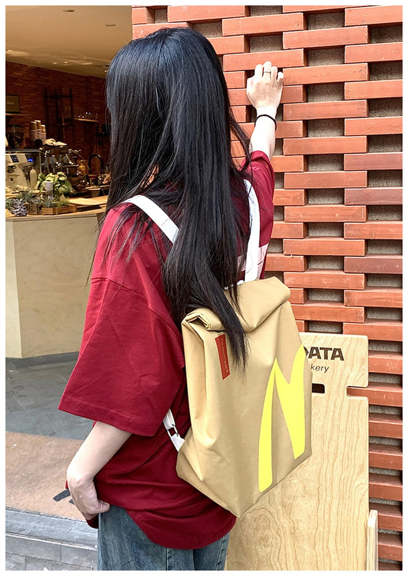 Funny Retro Paper Bag Personalized Large Capacity Crossbody Shoulder Laptop Bag Cute Canvas Bag