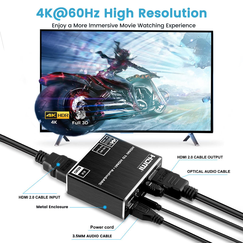 HDMI ARC to Optical Audio Adapter, NEWCARE 4K@60Hz H DMI Audio Splitter Converter, HDMI to Optical Toslink SPDIF+3.5mm Jack AUX Audio Out, Metal HDMI Audio Extractor Support Blue-Ray Play Soundbar