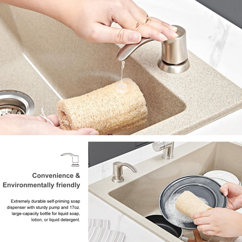 GAGALIFE Kitchen Sink Soap Dispenser with Large Bottle (Brushed Nickel), Built in Sink Soap Dispenser Refill from Top G080BN Brushed Nickel