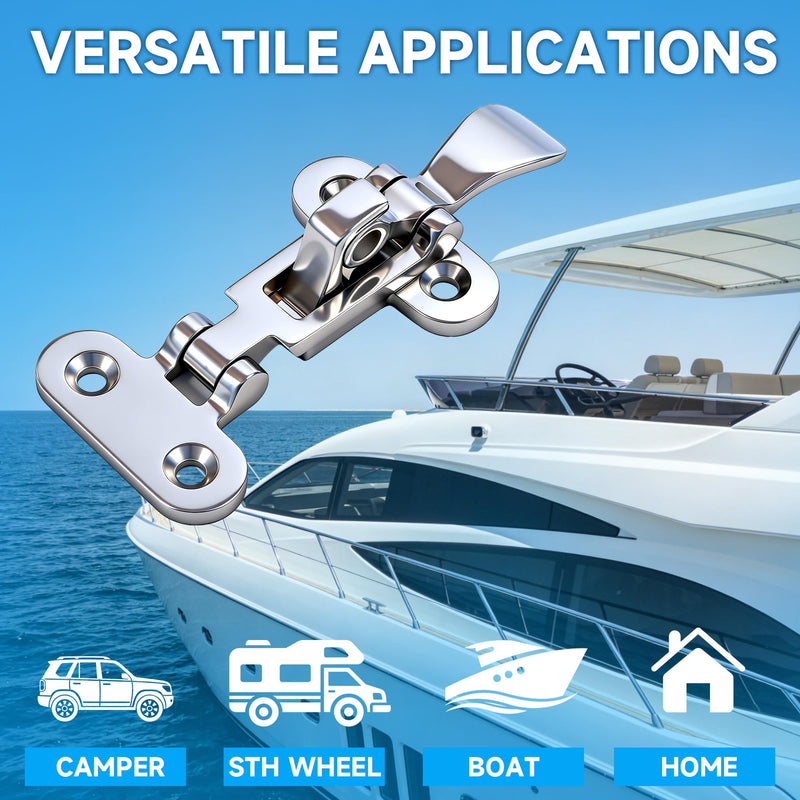 Boat Hatch Latch Marine 316 Stainless Steel Anti-Rattle Boat Door Latches, Heavy-Duty Hold Down Clamp Latches Boat Cabinet Hardware Silver-2P