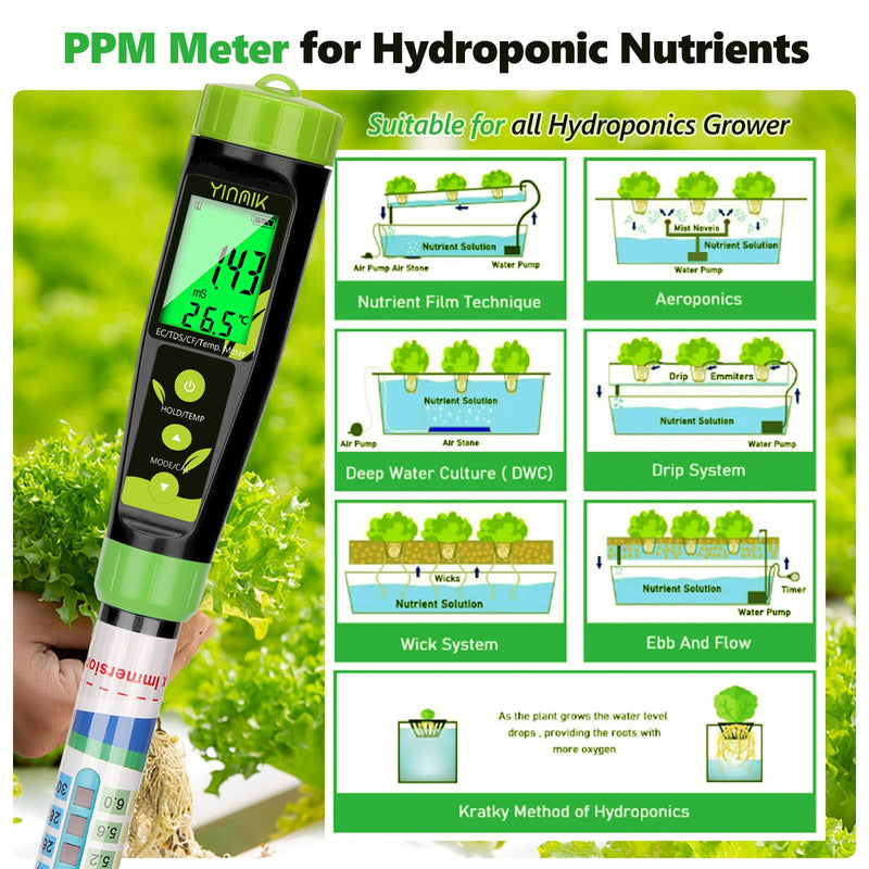 Truncheon Nutrient Meter for Hydroponics, PPM Meter for Nutrients Digital Water Tester EC TDS Tester(EC/PPM500/PPM700/CF) Specifically Designed for DWC,Reservoir, Aquaponics, Indoor Plant Grow YK-E03A