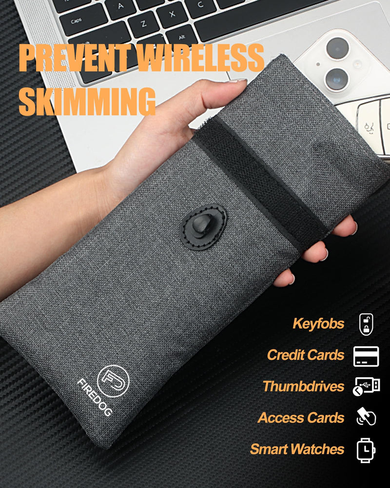 FIREDOG Faraday Pouch for Car Keys and Smartphone, Key Signal Blocking Bag, Cell Phone Keyless Entry Fob Signal Blocking Bag Grey