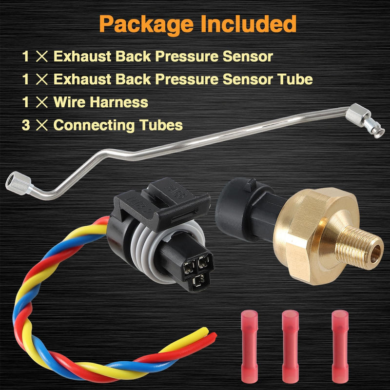 Stainless Steel Exhaust Back Pressure Sensor Tube, EBP Sensor with Wire Harness Compatible with Ford F250 F350 7.3L Powerstroke Diesel 1999-2003 Replace#: 1850353C1 1C3Z-9D477-AA