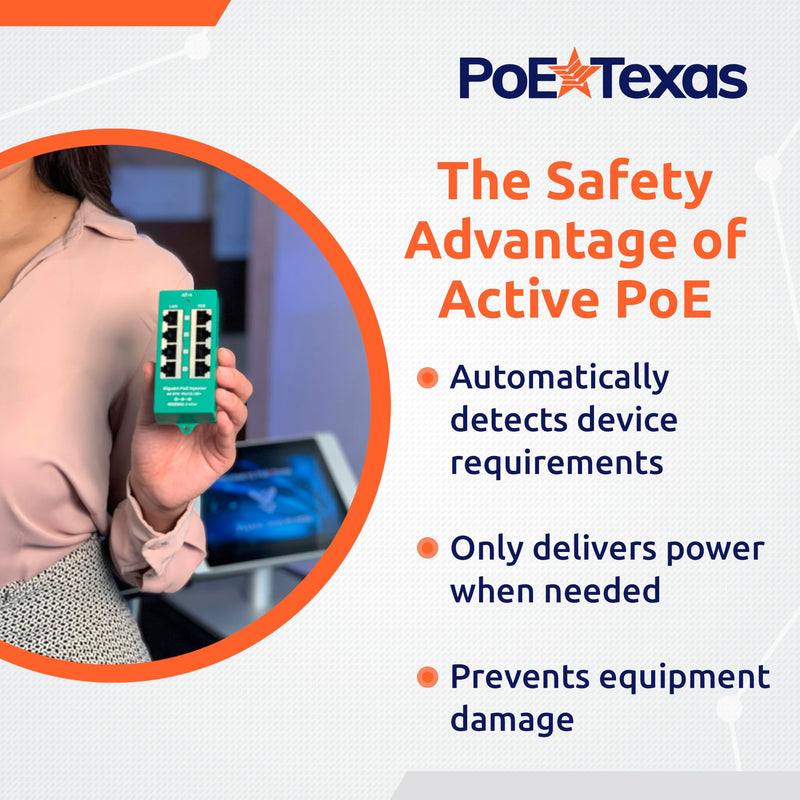 PoE Texas 4 Port PoE Active Mode A Injector with 48V 60W Power Supply - Add PoE+ to Any Switch or Router - 802.3at/af Compliant PoE Midspan for WiFi Access Points, IP Cameras, VoIP Phones
