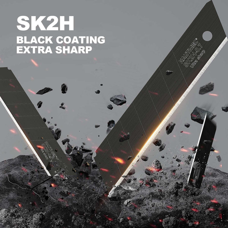 HAUTMEC 40PCS 25mm SK2H Ultra Sharp Snap Off Blades, 4 Pack Professional Retractable Black Replacement Blades, SK2H Material Heavy Duty Blades, for Industrial or Construction Applications HT0082-40PC Universal 40pc