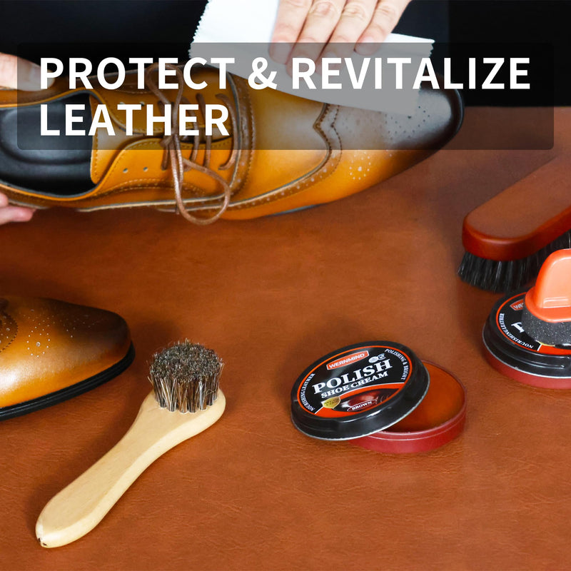 Black Brown Shoe Polish Kit Saddle Soap Mink Oil Shoe Shine Kit Boots Leather Conditioner Cream Wax Care Set 10pcs Polish Kit 10pcs Black & Brown Polish