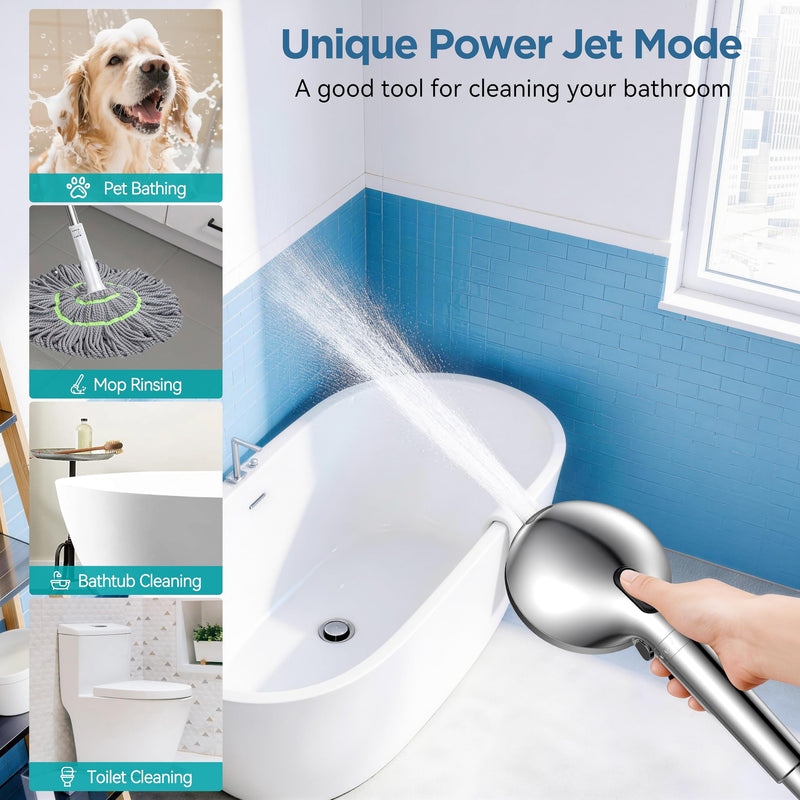MakeFit Filtered Shower Head with Handheld-10 Modes High Pressure Showerhead with Built-in Power Wash,Long 71-inch Hose & Adjustable Bracket, Water Softener Filter Beads for Hard Water-Remove Chlorine Chrome