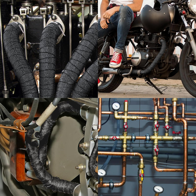 Arespark Exhaust Header Wrap, 2in x 16.5ft Black Heat Shield Tape with Stainless Steel Zip Ties 10pcs for Car Motorcycle Exhaust Manifold Heat Insulation Tape