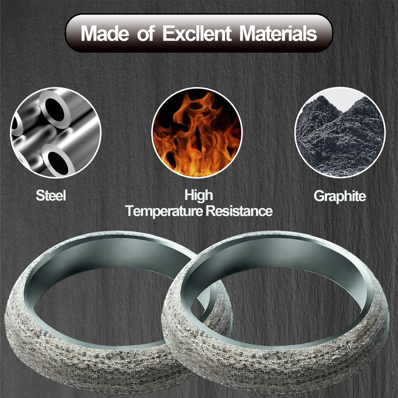 ID 2.56In/65mm Car Exhaust Manifold Gasket, 2Pcs Flange Exhaust Muffler Gasket, Automotive Graphite Muffler Connector Replacement for Most 2-1/2 inch OD Car Pipes ID 2.56inch/65mm