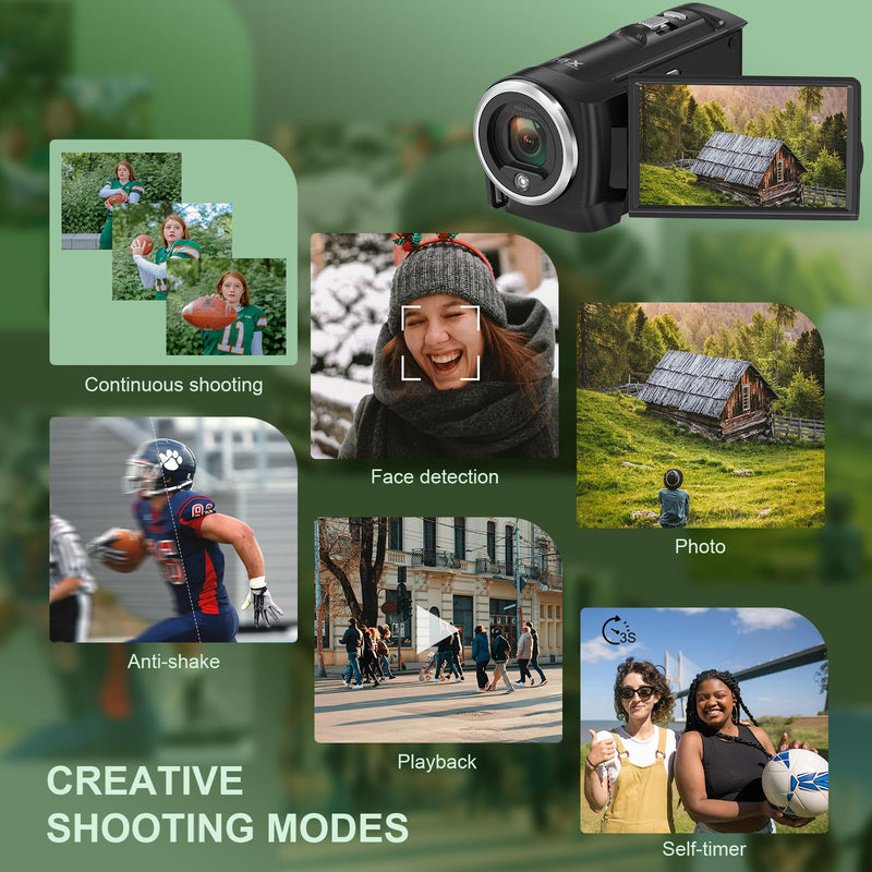 2.7K Video Camera QHD 56MP Camcorder 16X Digital Zoom | Vlogging Cameras for YouTube 270 Degree Rotation Screen Camcorders Webcam with 16G SD Card and 2 Batteries Black