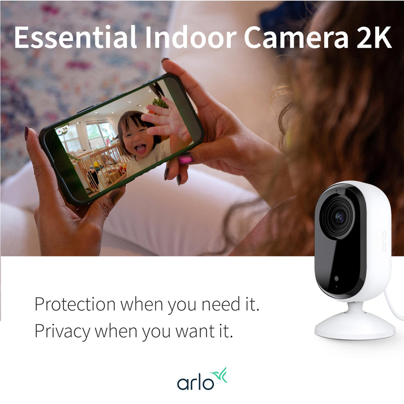 Arlo Essential Security Camera 2K | Indoor Only| 2nd Gen | Baby Monitor & Pet Camera | Wireless with Spotlight, 2-Way Audio, Color Night Vision, Live Stream, Motion Activation, White, 2 Cameras 2K Indoor 2nd Gen