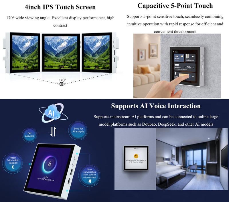 ESP32-P4 Smart 86 Box Development Board, Based On ESP32-P4 Controller, Onboard 4inch 720 x 720 Touch Display,Onboard Ethernet Port + RS485 + 2-CH Relay, Supports AI Voice Interaction