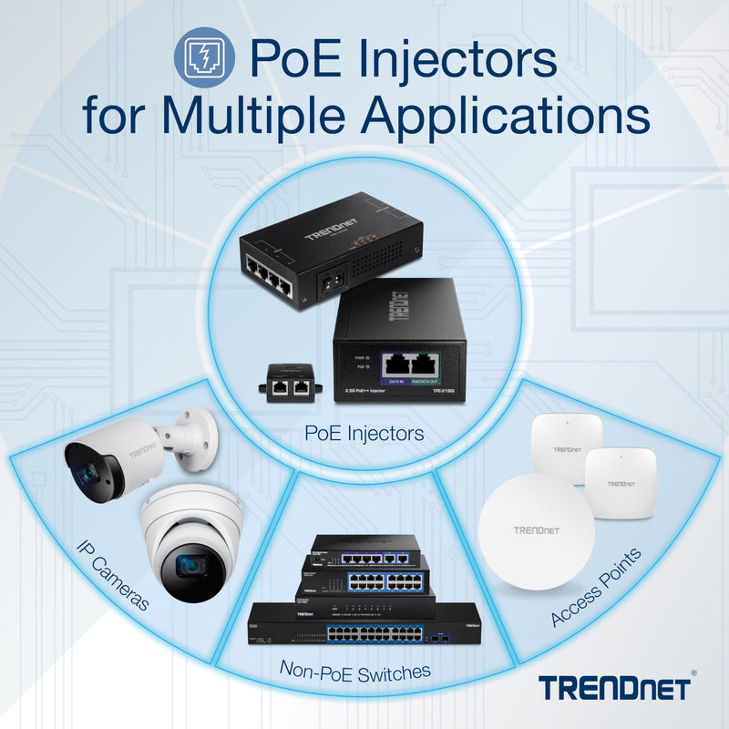 TRENDnet Gigabit Power Over Ethernet Injector, Full Duplex Gigabit Speeds, 1 x Gigabit Ethernet Port, 1 x PoE Gigabit Ethernet Port, Network Devices Up to 100M (328 ft), 15.4W, Black, TPE-113GI Gigabit PoE Injector