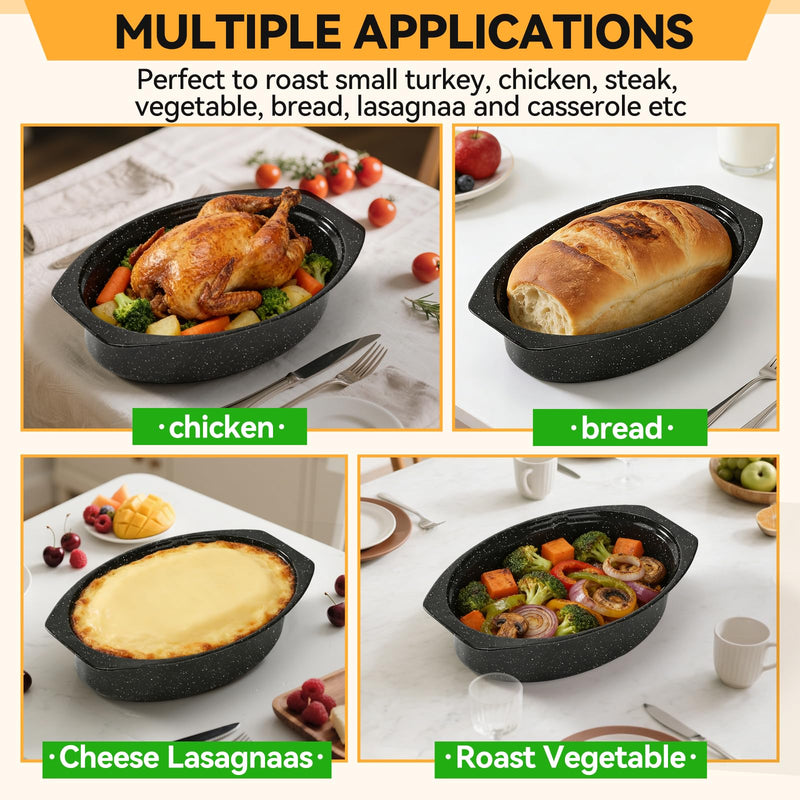 13” Roasting Pan, Turkey Roasting Pan, Small Oval Roaster Pan With Lid For 7 Lb Turkey, Chicken, Lamb, Beef, Vegetables, Casserole, Bread 13"