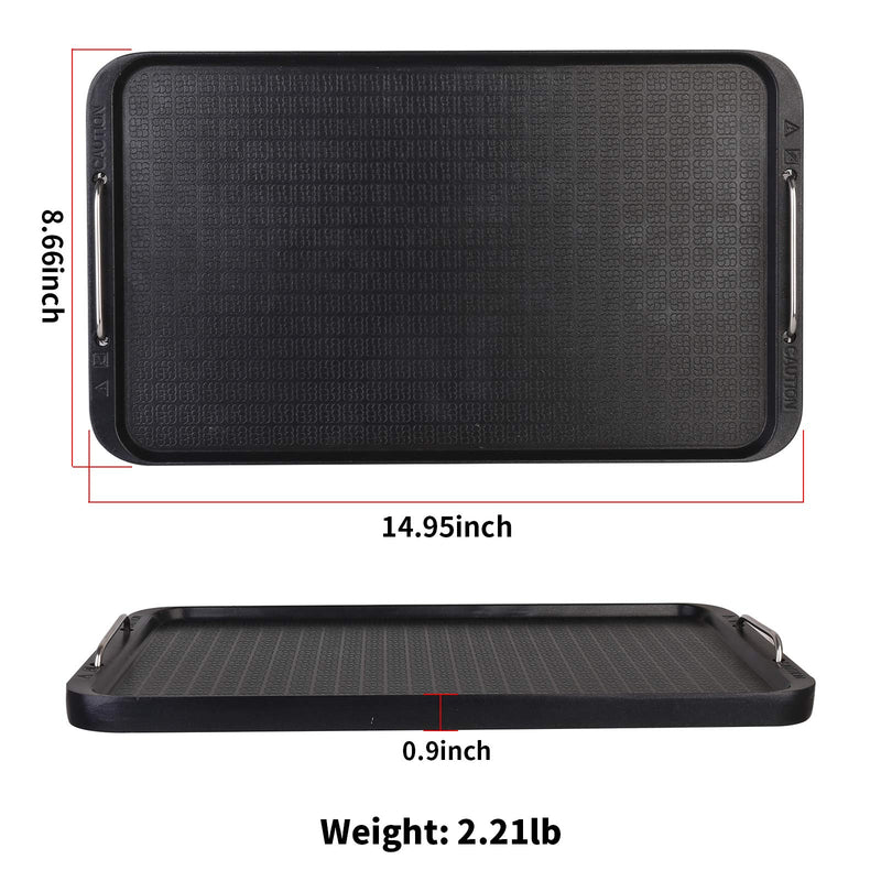 Flat Top Griddle for Stovetop, Non-Stick Griddle Grill Pan, Stove Top Grill,14.96" x 8.66", Works with Power XL,Chefman, Carl Schmidt Sohn, Cusimax, Techwood Smokeless Grill,Aluminum,Dishwasher Safe 15" x 8.7" x 0.9"