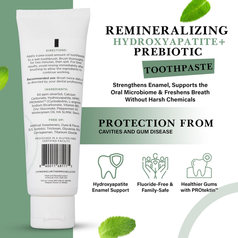 Hydroxyapatite Toothpaste with PROtektin, Fluoride-Free, Mint, 4 oz | Supports Enamel Strength, Oral Microbiome and Gum Health - Remineralizing Formula with PROtektin