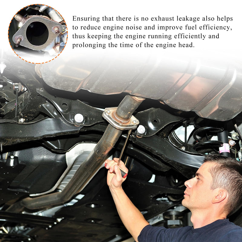 2 PCS Car Exhaust Gasket, 2.0"×3.4" Stainless Steel High-Temp Resistant Exhaust Gasket Replacement, 2-Bolt Standard Oval Exhaust Flange Gasket for Axleback, Car Accessories (2 Inch) 2 Inch