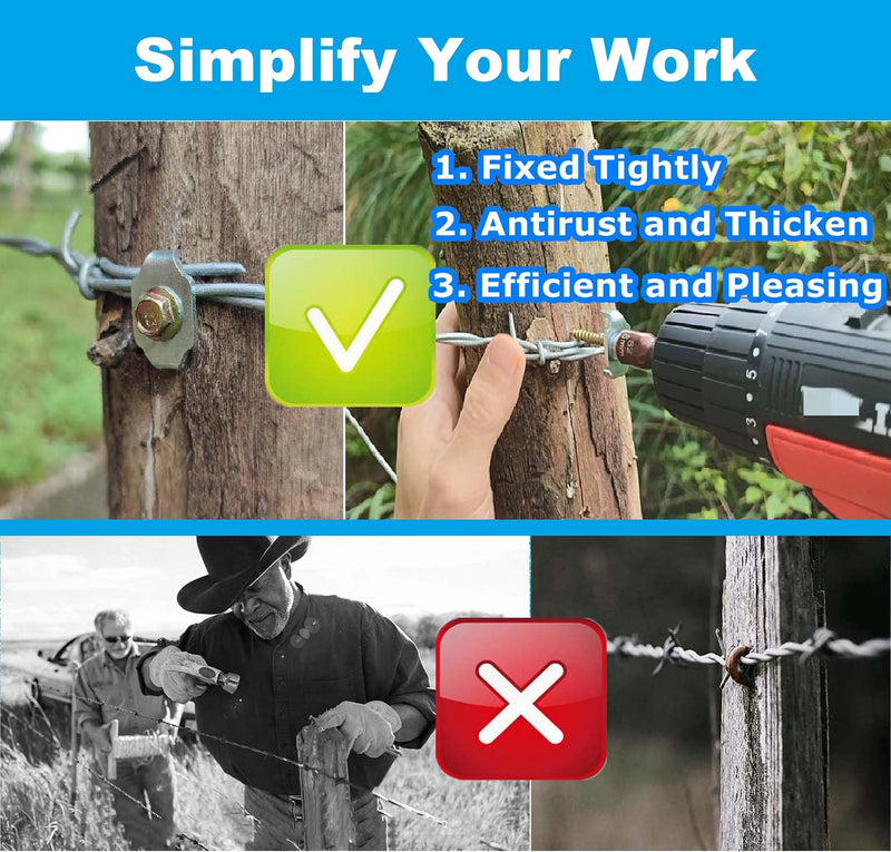 100 Pcs Fencing Fasteners Post Screw with Wire Fixer, Fence Staple for Wire Mesh and Woven Fencing, Quickly Install in Wood with Power Drill 100
