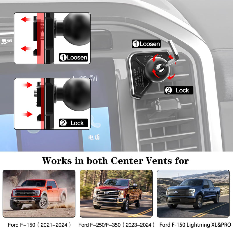 EASEORD Aluminum Vent Phone Mount - Compatible with Ford F150 (2021-2025), F-250/F-350 (2023-2024), F150 Lightning XL & PRO - 360 Rotation for iPhone, Android, Samsung & All Phones Standard-phone holder