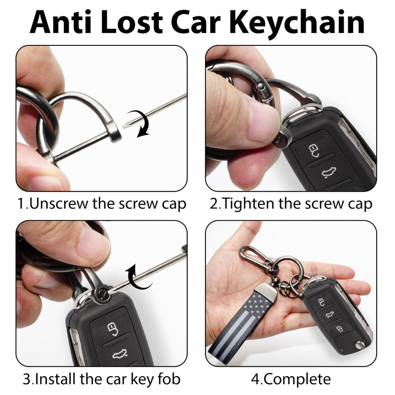 Car Key Chain, Leather Car Keychains for Men, American Usa Flag Key Chains with Anti-Lost D-Ring Black