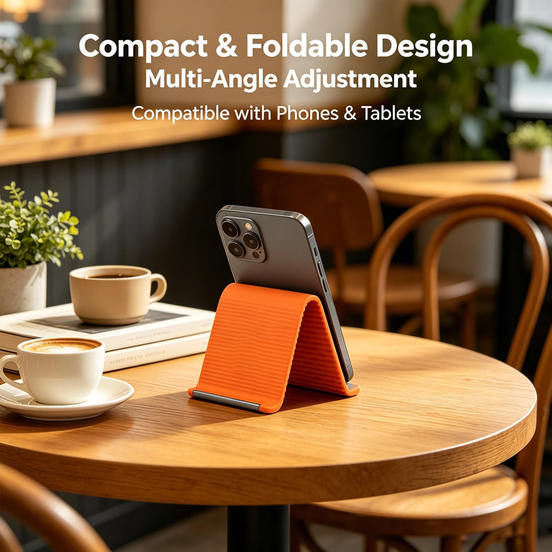 Silicone Phone Stand with Aluminum, Flexible Foldable Phone Holder, Bendable Adjustable Anti-Slip Desktop Stand for Phone Tablet Laptop, Portable Rollable Multi-Angle Stand for Home (Orange) Orange