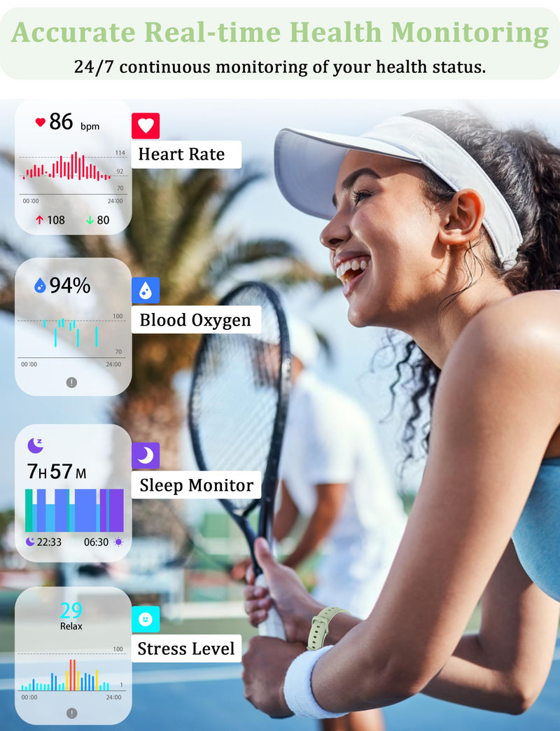 LODIMEKE Smart Watch, Alexa Built-in, Answer/Make Calls 44mm Smartwatch Women Men, 1.83" Sports Watch IP68 Waterproof, Heart Rate Sleep Stress Monitor, Step Counter Watch for Android & iOS Phone Mint Green