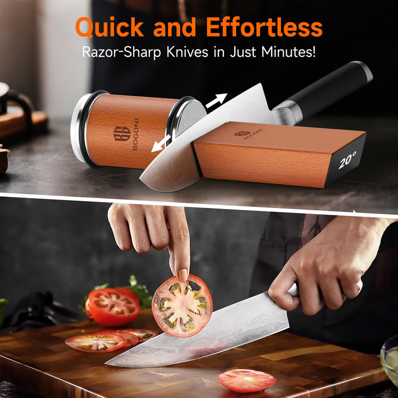 Knife Sharpener, Rolling Knife Sharpener with Diamond and Ceramic Discs, 15° and 20° Magnetic Angle, Roller Knife Sharpening for Kitchen and Pocket Knives, Razor-Sharp Knife Sharpening Kit, Ideal Gift
