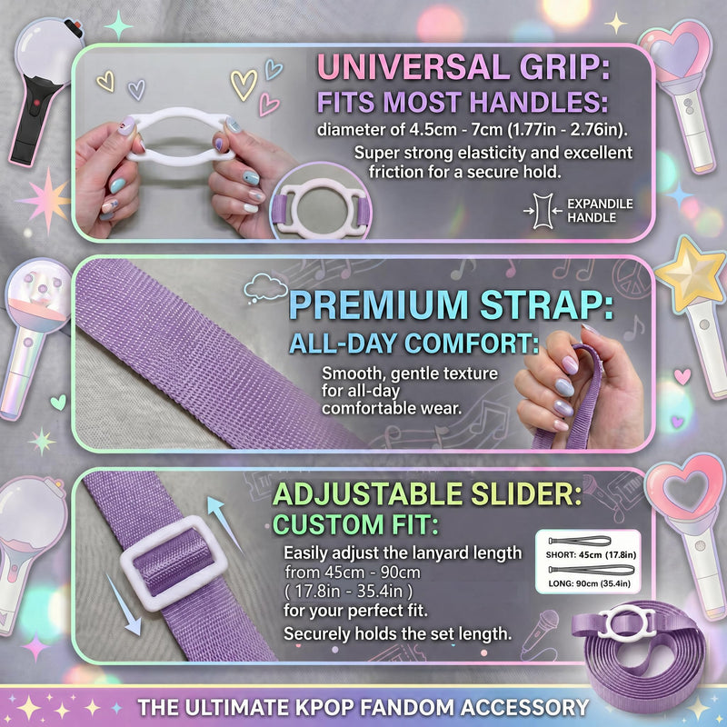 Kpop Lightstick Strap Lanyard - Adjustable K Pop Light Stick Crossbody Carrier Shoulder Strap, K-pop Body Carry Event Strap, Star Accessories Concert Essentials Merch for Display Idol Fans Large Hole ( Dia. 1.38" ) Purple