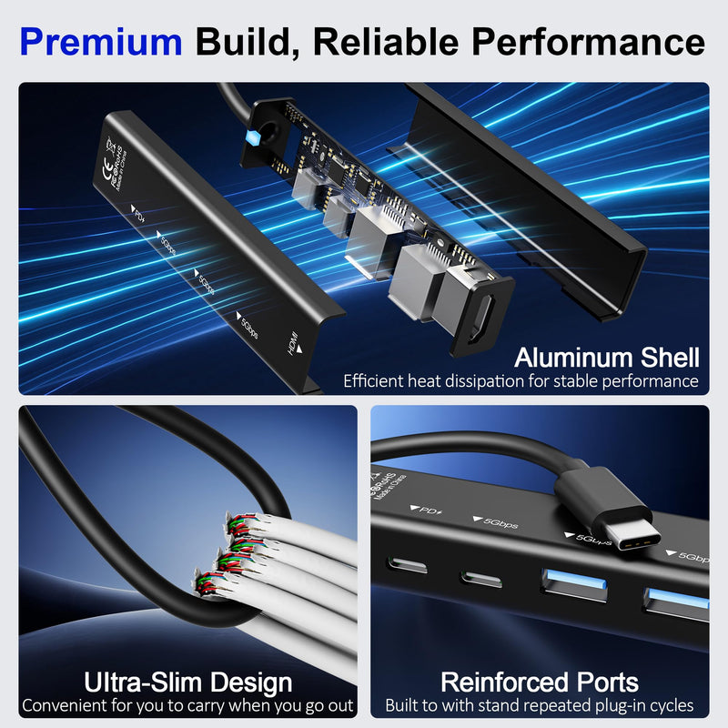 5 in 1 USBC to HDMI Adapter with 4K@60Hz, 100W PD Charging, 5Gbps USB C Hub | hdmi to usbc adapter for MacBook, iPad Pro, iPhone 17/16, Windows, 2 USB-A and 1 USB-C 3.0 Data Ports