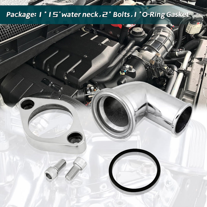 15 Degree For sbc water neck Swivel Aluminum Thermostat Housing Water Neck Polished Compatible with Chevrolet SBC BBC 327 350 454 396 ect Water Neck Thermostat Housing