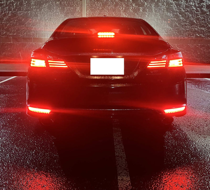 iJDMTOY OE-Spec Red Lens Full LED Lower Bumper Reflector Lights Compatible With 2016-2017 Honda Accord Sedan, Function as Tail, Brake, Rear Fog Lamps & Sequential Blink Turn Signal