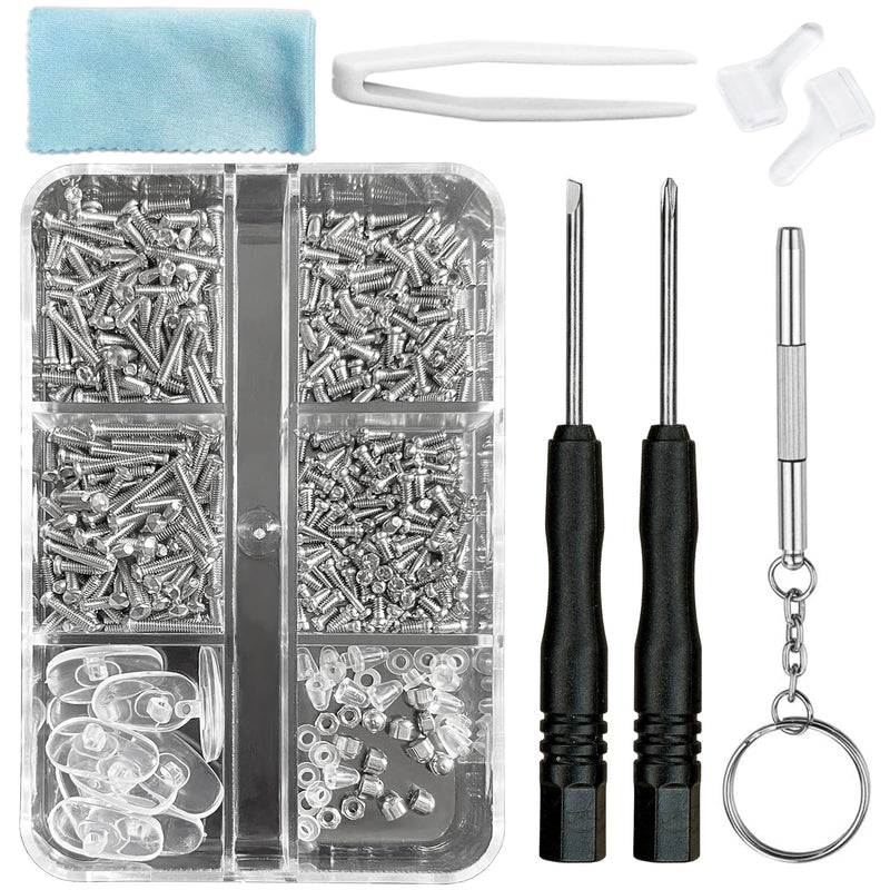 PTSLKHN Eyeglass Repair Kit with Screws, 15 Types Screws for Eyeglasses - Frame Screws, Hinge Screws, Nose Pads Screws - Essential Eye Glasses Repairing Kit Tool Small-15 types screws