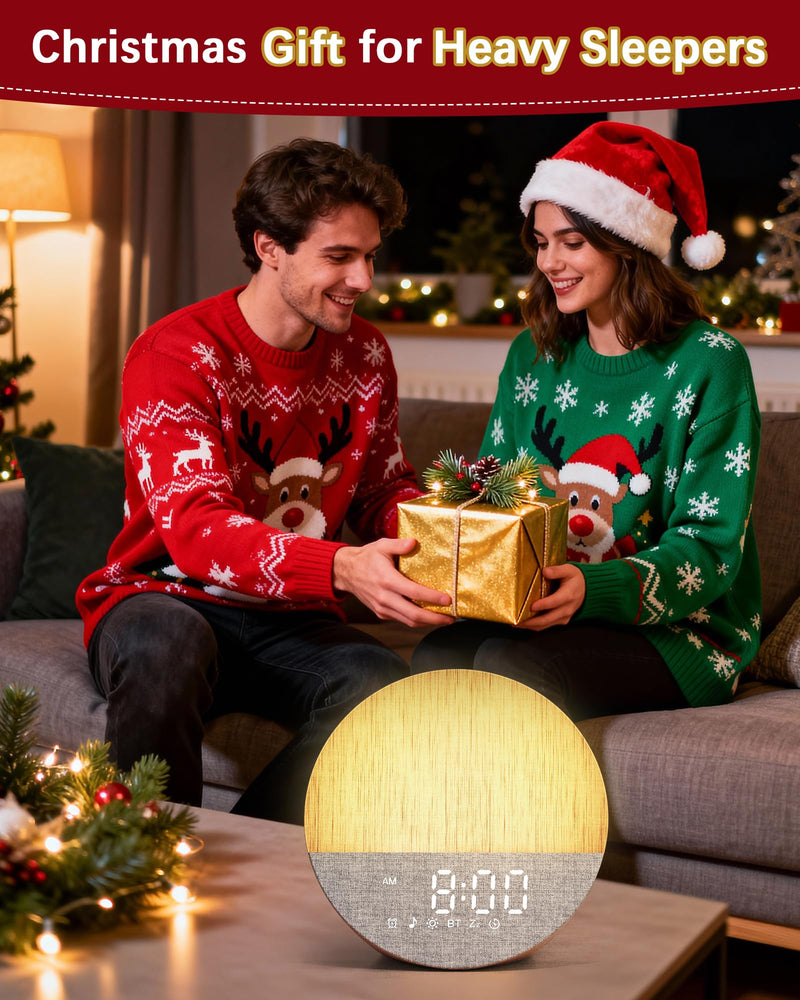Sunrise Alarm Clock with Sound Machine: Gentle Gradual Wake Up Light for Heavy Sleepers Relieve Anxiety Dimmable Clock with Bluetooth Memory for Bedroom - White Noise Machine with 30 Sleep Sounds 6.5*4.6*6.2 Inch