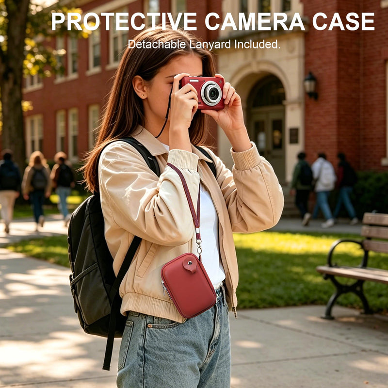 Lacdo Camera Carrying Case for KODAK PIXPRO FZ55 / FZ45 / FZ53 / FZ43 16MP Vlogging Digital Camera, Hard EVA Protective Camera Storage Trave Bag, Mesh Pocket Fit Batteries, USB Cable, SD Card, Red