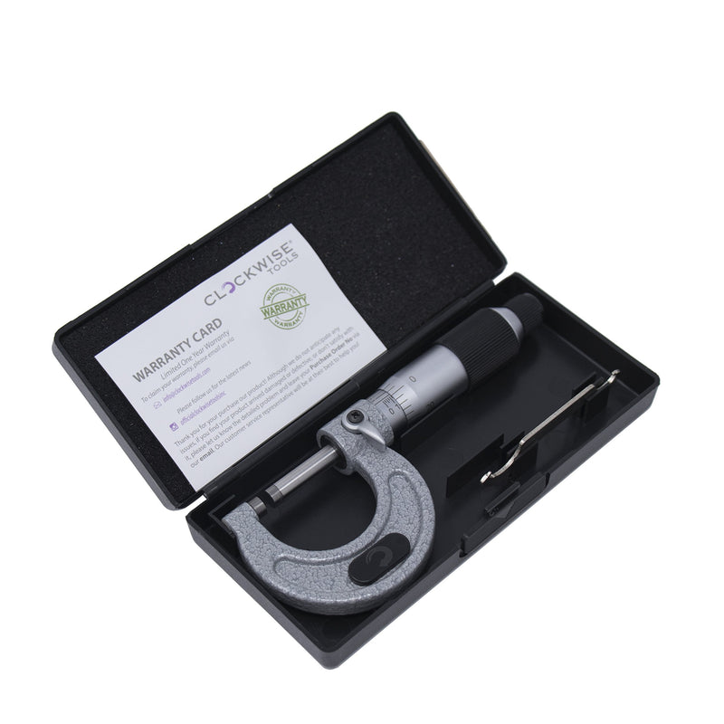 Clockwise Tools MMTR-01 Premium Outside Micrometer with Carbide Tip 0-1" Measuring Range 0.0001" Graduation Precision Machinist Tool 0-1"