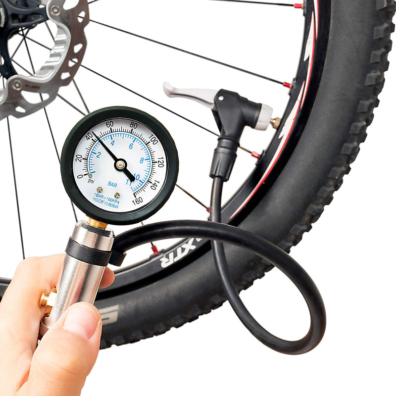 Universal Bicycle Tire Inflator Gauge with Auto-Select Valve Type - Presta and Schrader Air Compressor Tool Dial 2"